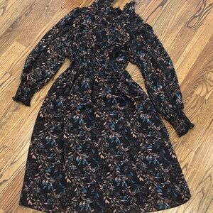 MELLODAY Elegant Floral Long Sleeve Dress in Black and Brown